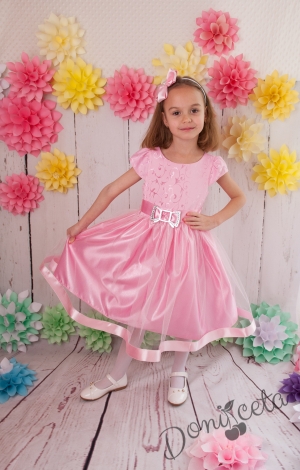 Официална детска рокля Микаела в розово с коланче
