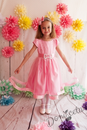 Официална детска рокля Микаела в розово с коланче
