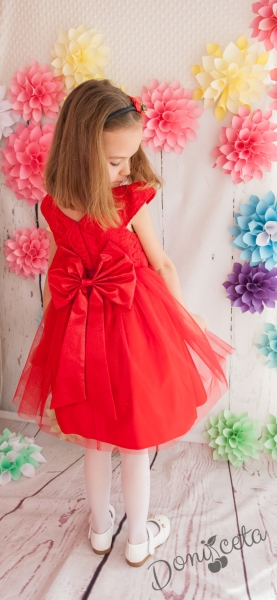 Официална детска/бебешка рокля с дантела и тюл в червено  Десита