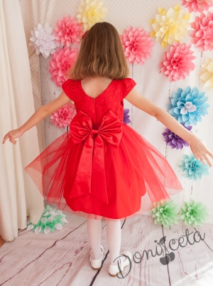 Официална детска/бебешка рокля с дантела и тюл в червено  Десита