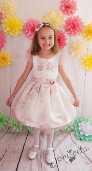 Официална детска рокля Йоана  на цветя с коланче
