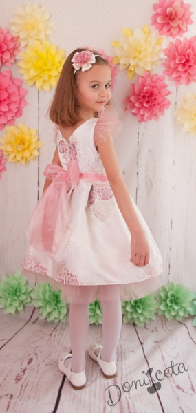 Официална детска рокля Йоана  на цветя с коланче