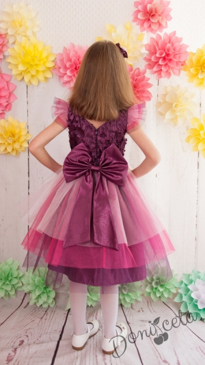 Официална детска  рокля Виляна в лилаво и голяма панделка в лилаво отзад