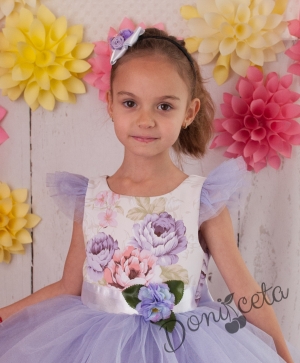 Официална детска  рокля  Биляна  в лилаво с цветя