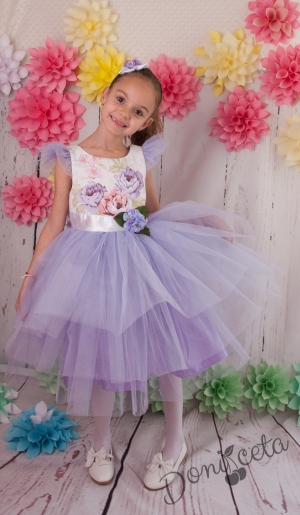 Официална детска  рокля  Биляна  в лилаво с цветя