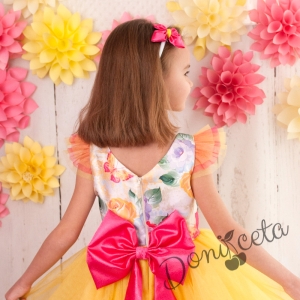 Празнична/официална детска рокля на цветя  с тюл в жълто Жулиета