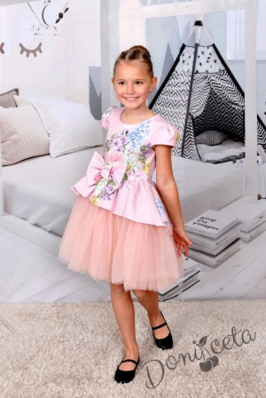 Официална/празнична детска рокля с тюл Павлета на цветя в пепел от рози