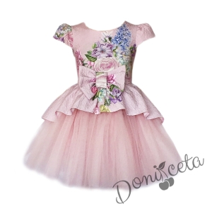 Официална/празнична детска рокля с тюл Павлета на цветя в пепел от рози