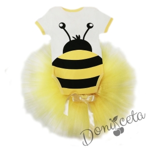 Комплект от бебешко боди с пчеличка с туту пола пачка в жълто