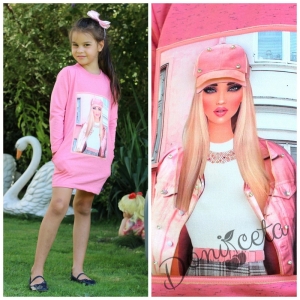 Детска туника/рокля с дълъг ръкав в розово с 3D апликация