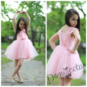 Официална или ежедневна детска рокля Невена в розово с тюл