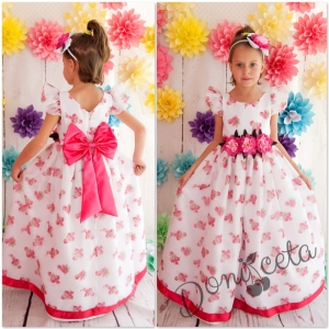 Официална детска дълга рокля Сави  на цветя в розово