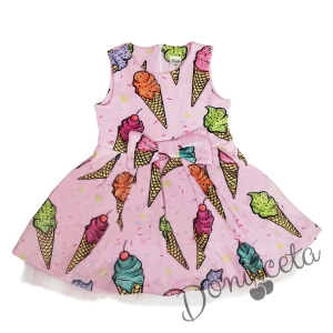 Официална или ежедневна детска рокля Лидия в розово на сладоледи