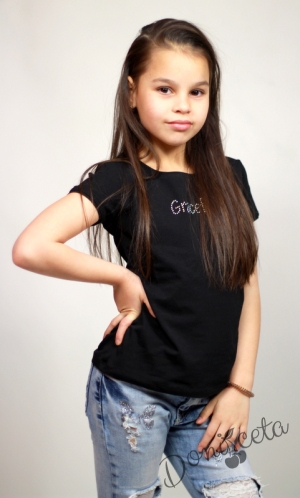 Детска тениска/блузка с къс ръкав в черно с надпис 4
