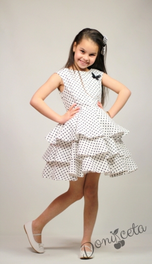 Официална или ежедневна памучна детска рокля в бяло и черно на воали Злати  