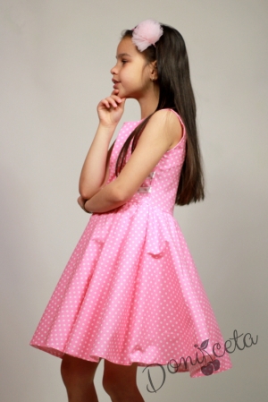 Официална или ежедневна памучна детска рокля Дени клош в розово на точки