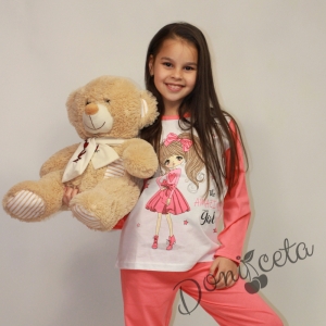 Детска пижама  с дълъг ръкав с момиченце  в цвят диня