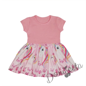 Детска рокля с къс ръкав с Еднорог/Пони в розово