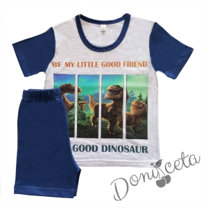 Детска пижама за момче с къс ръкав с динозаври  в сиво