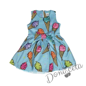 Официална или ежедневна детска рокля светлосиньо на сладоледи Лаура