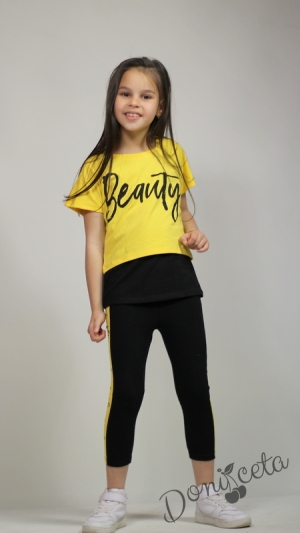 Детски летен комплект от 3 части с потник, тениска  в жълто и клин в черно