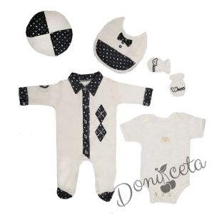 Бебешки комплект за изписване за момче от 5 части  в черно и бяло