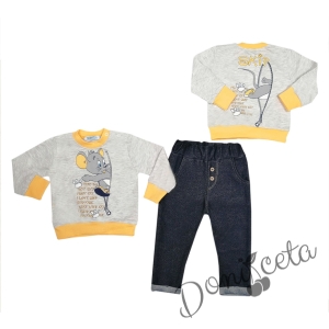 Бебешки комплект от панталонки и блузка в сиво и жълто с Джери