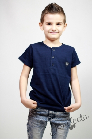 Детска тениска за момче с къс ръкав в тъмносиньо с копчета