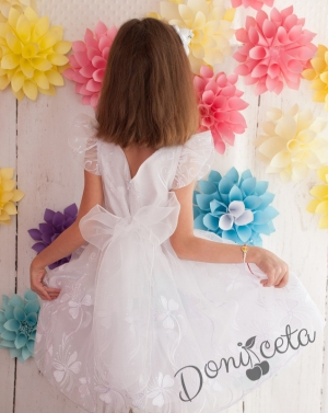 Официална детска рокля в бяло за шаферка или кръщене от органза Белинда