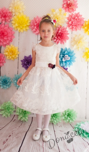 Официална детска рокля Евелина в екрю за шаферка или кръщене