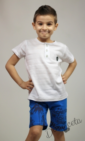 Детска блуза с къс ръкав в бяло с копчета