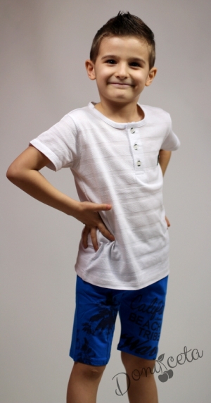 Детска блуза с къс ръкав в бяло с копчета