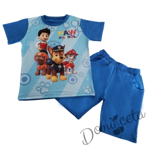 Детски комплект от къси панталонки и блузка/тениска в синьо с Пол Патрул