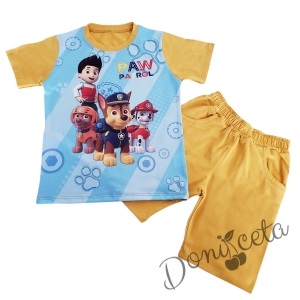 Детски комплект от къси панталонки и блузка/тениска в жълто с Пол Патрул