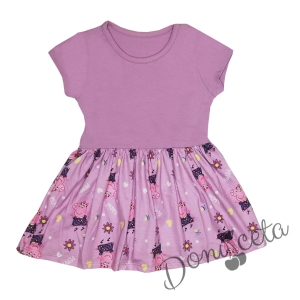 Детска рокля с къс ръкав с прасето Пепа в лилаво 1