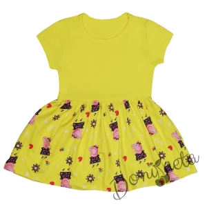 Детска рокля с къс ръкав с прасето Пепа в жълто