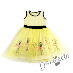 Детска рокля без ръкав с балеринки в жълто с тюл