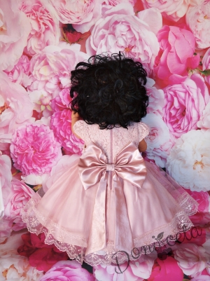 Официална бебешка/детска рокля с тюл  Тихомира с голяма панделка в пепел от рози 171ФГД