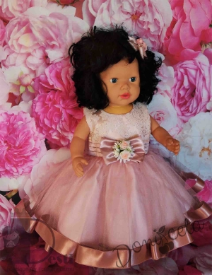 Официална бебешка/детска рокля Хриси с  панделка в пепел от рози
