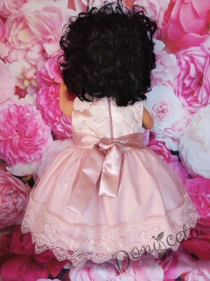 Официална детска/бебешка рокля Елена с  панделка в пепел от рози