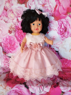 Официална детска/бебешка рокля Елена с  панделка в пепел от рози