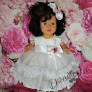 Официална детска бебешка рокля Михаела с  панделка в бяло