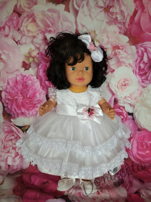 Официална детска бебешка рокля Михаела с  панделка в бяло