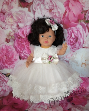 Официална детска/бебешка  рокля Тити с коланче  в екрю