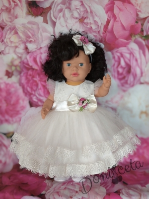 Официална детска/бебешка  рокля Тити с коланче  в екрю