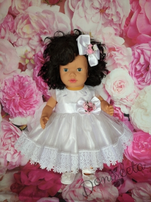 Официална детска/бебешка рокля Тити с коланче  в бяло