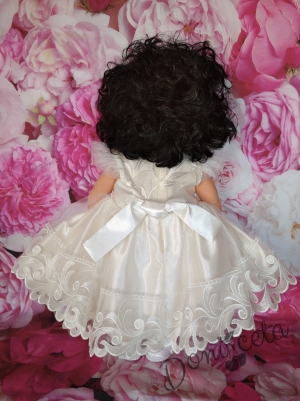 Официална бебешка/детска рокля Дари с коланче отзад в цветя отпред  в екрю