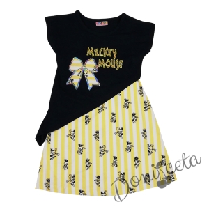 Лятна детска права рокля в комплект с тениска с Мини Маус