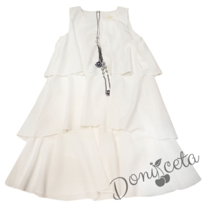 Лятна детска рокля в бяло на воали и аксесоар Контраст 