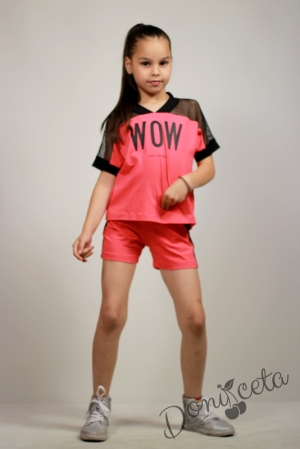 Летен комплект за момиче от тениска с мрежа и къси панталони в циклама Contrast 10